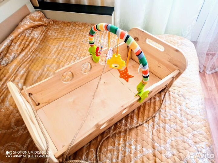 Детская колыбель люлька подвесная натур дерево