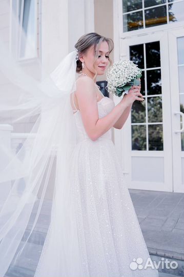 Букет невесты гипсофилла, роза