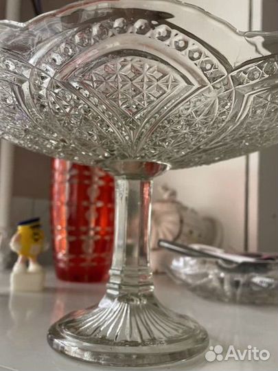 Ваза стекло винтаж на ножке фруктовница конфетница