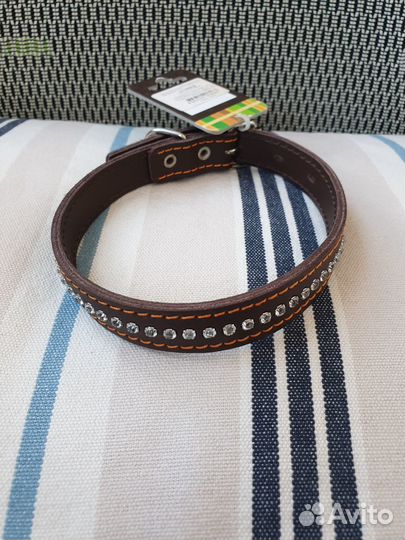 Ошейник для собаки новый кожаный со стразами