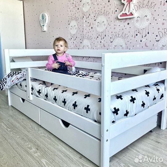 Кроватка высокий борт берёза детская софа