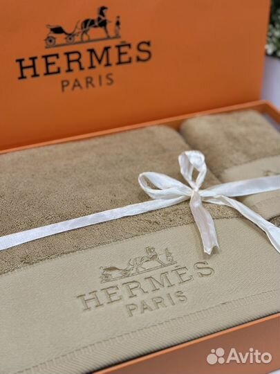 Брендовое Полотенце махровое «Hermes» 3 шт золото