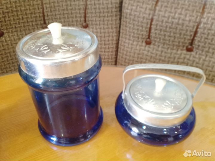 Чайница сахарница синее стекло СССР