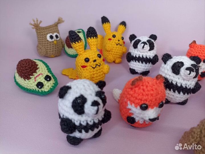 Пикачу, панда, авокадо вязаные, брелок,сувенир