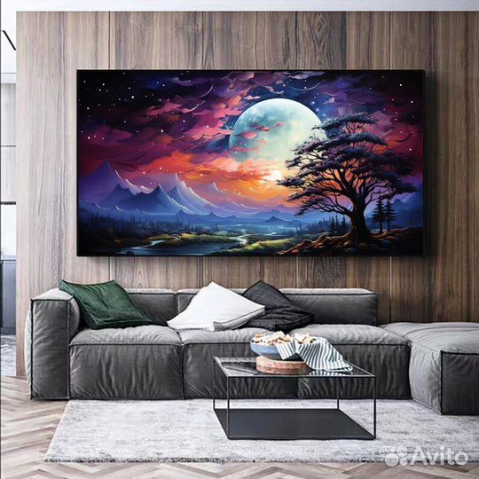 Яркая стильная картина Ночь Горы Луна