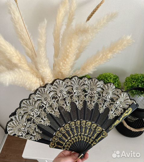 Веер складной тканевый для танца дорого богато