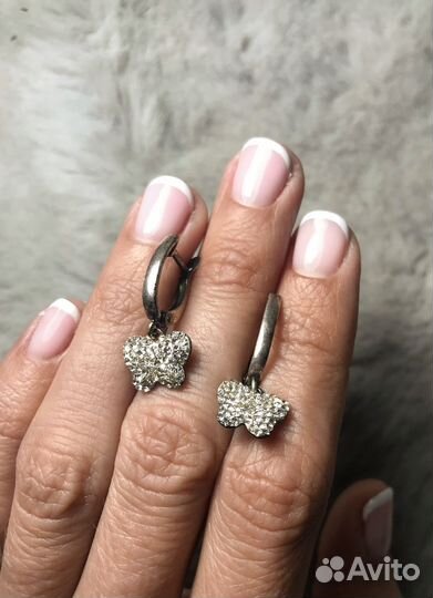 Нежные бабочки микро камни посеребрение ювелирные