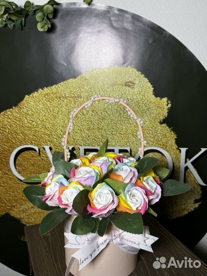Корзина мыльных цветов,подарок на 14 февраля