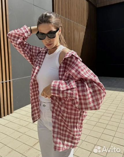 Рубашка оверсайз в клетку 42-46 р
