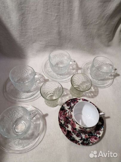 Чайная пара,стеклянный чайный сервиз,чашки