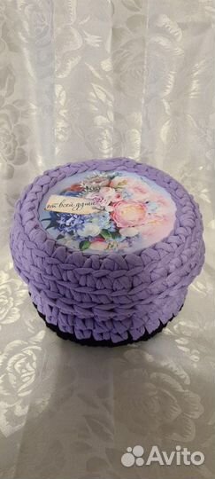 Корзиночка вязаная с крышкой сирень
