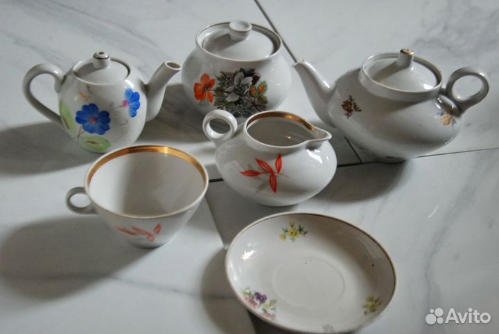 Посуда СССР, Дулёво(старая),чайник,блюдце