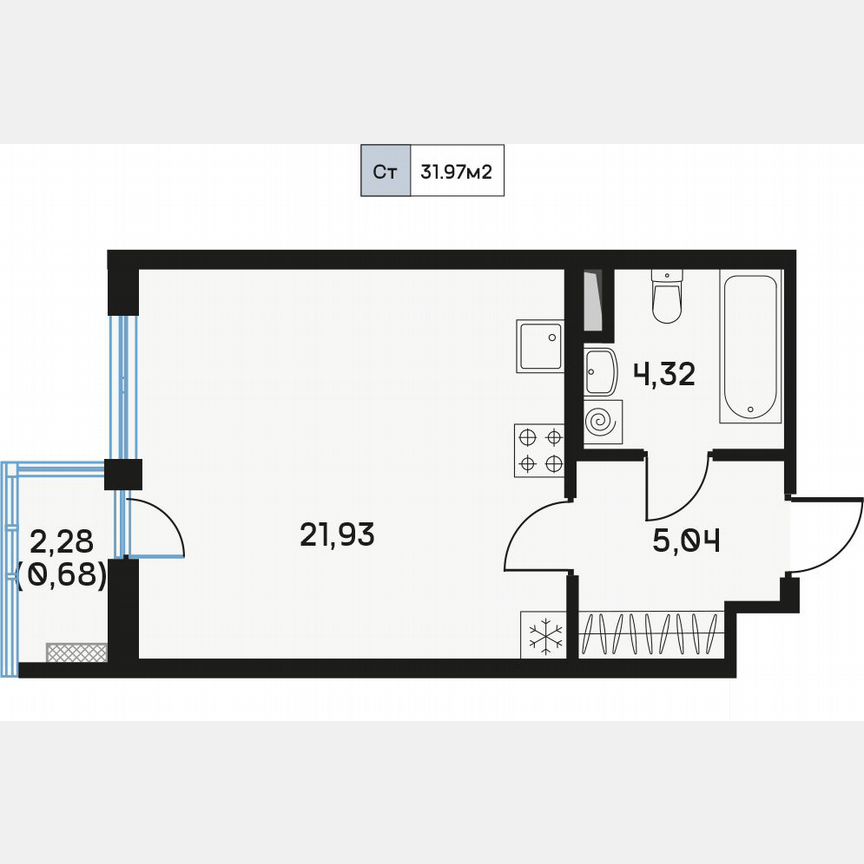 Квартира-студия, 32,3 м², 7/9 эт.