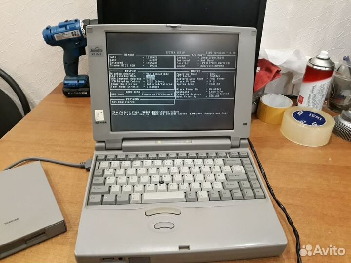 Ретро ноутбук Toshiba 210CS (Pentium, 16Mb)