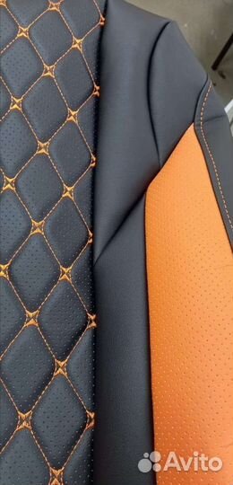 Чехлы на Ладу Приора оранжевая экокожа с отделкой