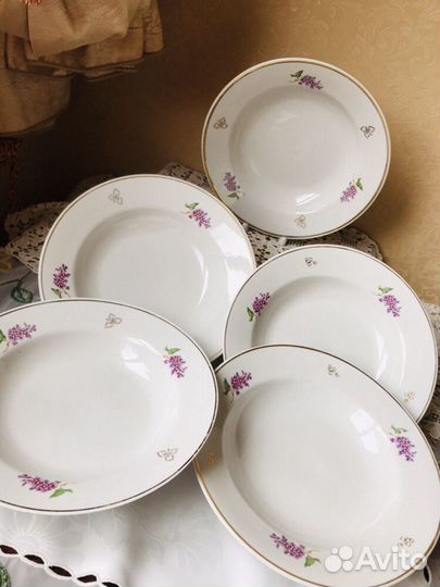 Большие суповые тарелки СССР Сирень Клён