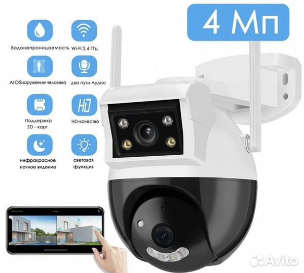 Уличная, видеокамера Wi-Fi с 2-мя объективами