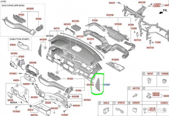 Декоративная накладка на торпедо правая Hyundai