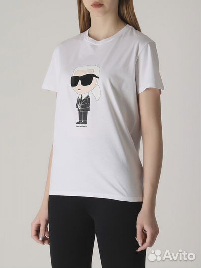 Футболка хлопковая с принтом K/Ikonik Karl Lagerfe