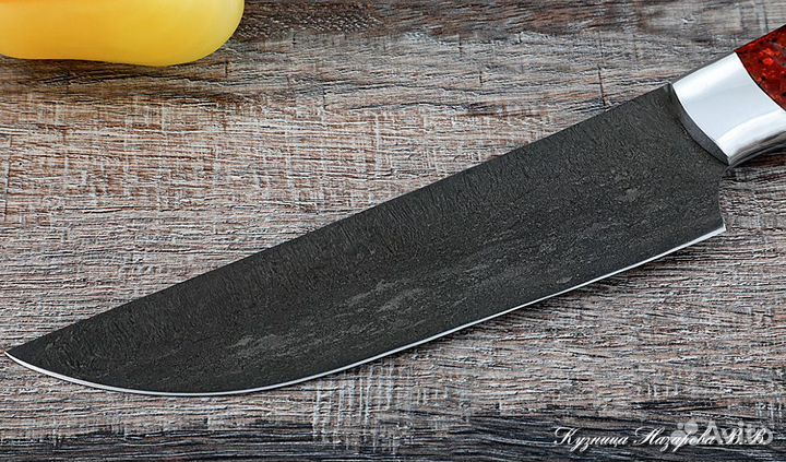 Кухонный нож № 8 сталь Х12мф рукоять акрил красный