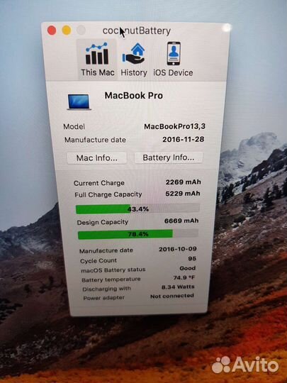 Apple MacBook Pro 15 2016 95 циклов