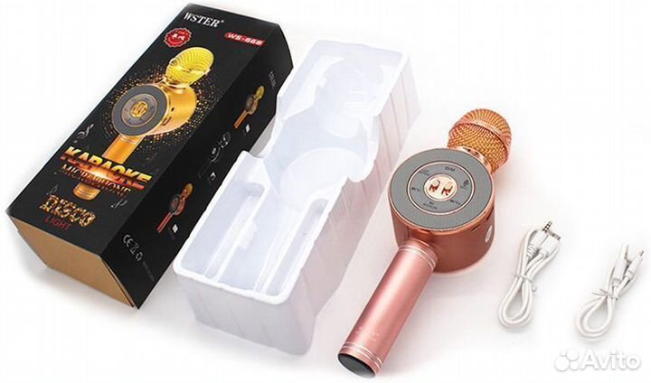 Караоке микрофон с колонкой Wster 668 розовый