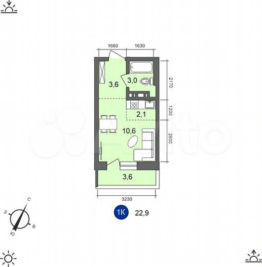 1-к. квартира, 22,9 м², 9/10 эт.
