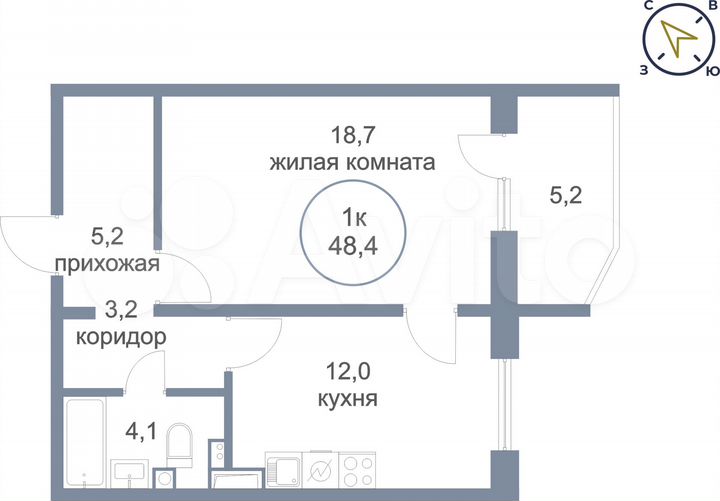 1-к. квартира, 48,4 м², 3/17 эт.