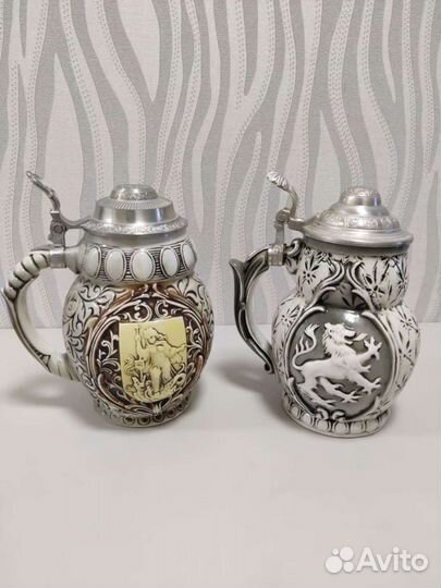 Пивная кружка керамика с крышкой из оловаГермания