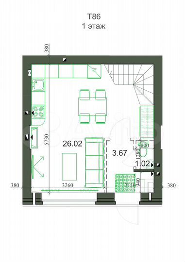 Таунхаус 87 м² на участке 1 сот.