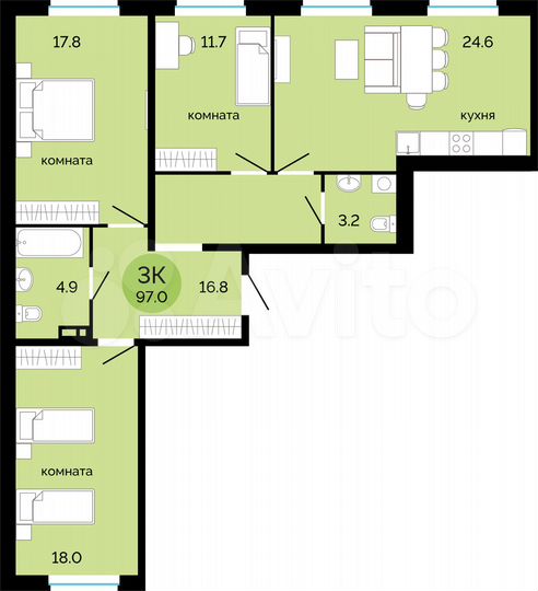 3-к. квартира, 97 м², 8/14 эт.