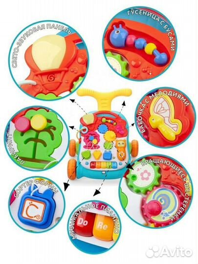 Ходунки-каталка, бизиборд, столик