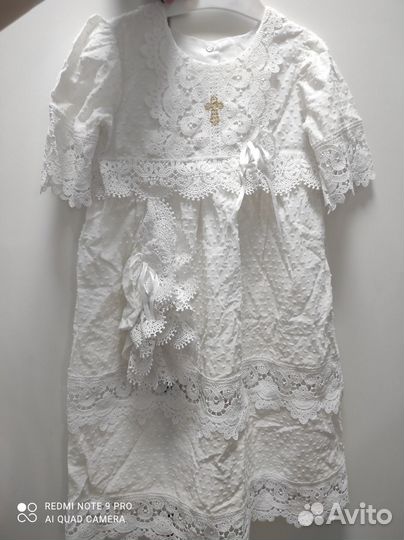 Крестильное платье из белого батиста с капором