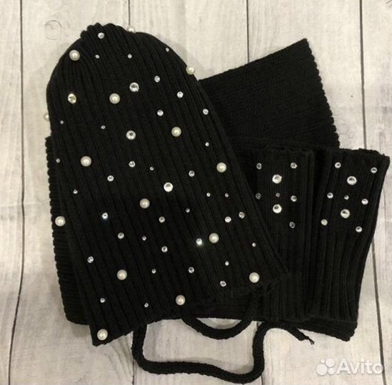 Детский комплект на 3-5 лет (шапка, шарф и минетки