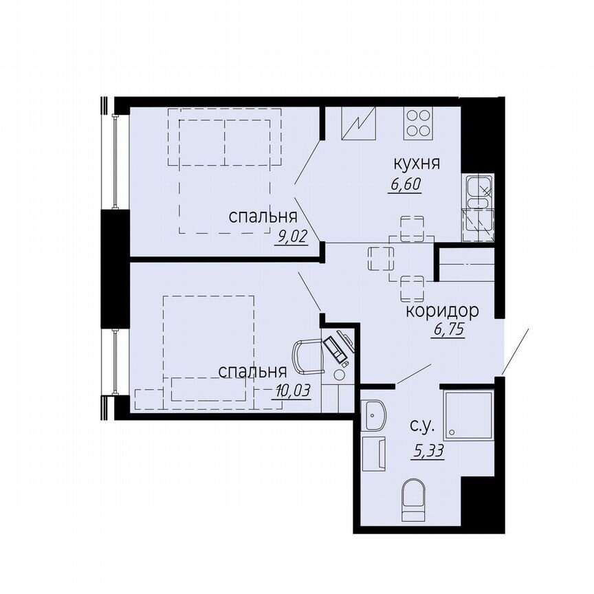 2-к. апартаменты, 37,7 м², 6/10 эт.