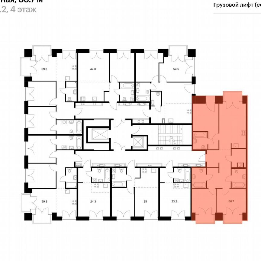 3-к. квартира, 86,7 м², 2/7 эт.