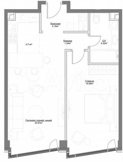 1-к. квартира, 56,7 м², 34/41 эт.
