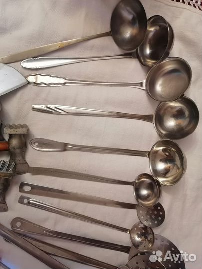 Кухонная утварь половник, шумовка, топорик СССР