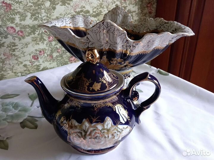 Вазы,чайник кобальт,Чехия,чайные пары