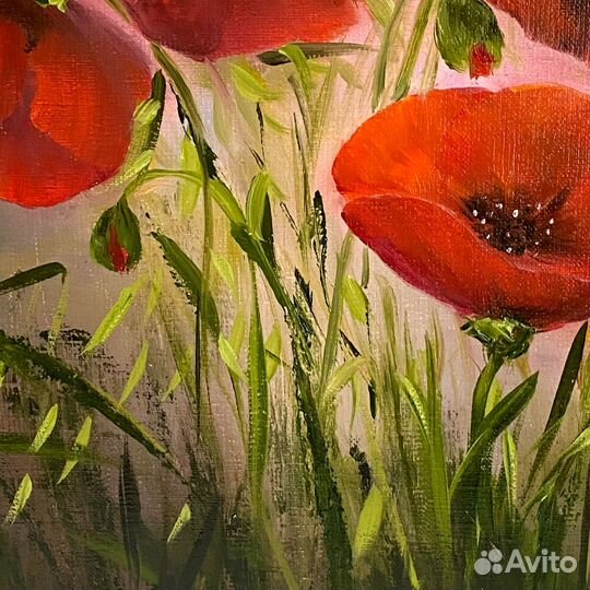 Картина маслом на холсте с Яркими Маками 50х40