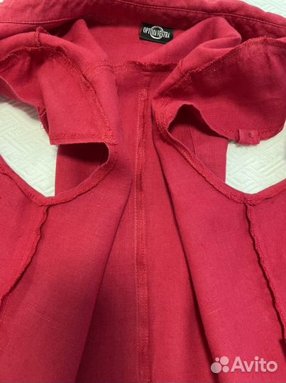 Лен рубашка юбка костюм красный льняной