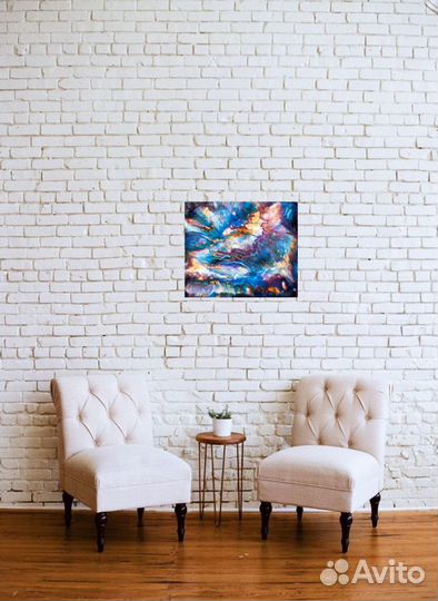 Картины флюид арт Голубая планета, 36-44 см