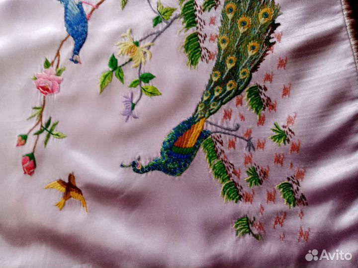 Наволочка натуральный шелк ручная вышивка винтаж