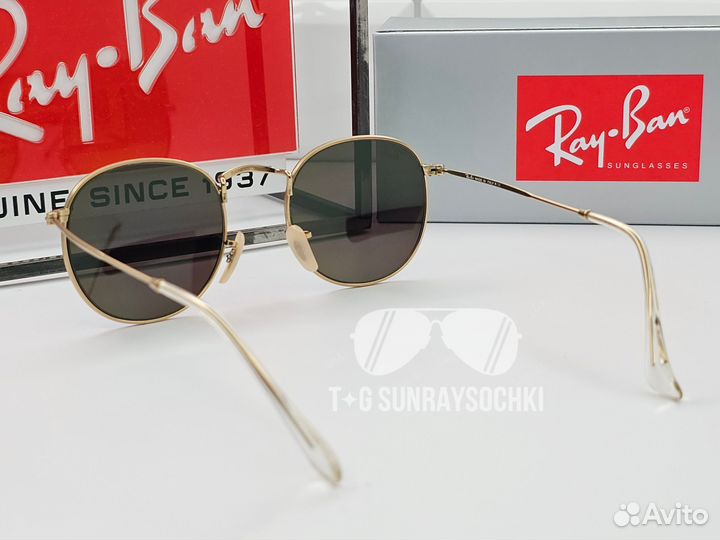 Очки Ray Ban 3447 Round Metal Зелёные Зеркальные