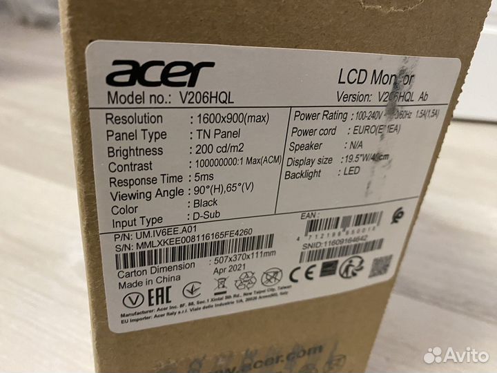 Acer V206HQL жк-монитор