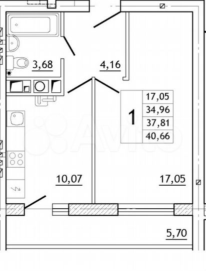 1-к. квартира, 40,7 м², 10/10 эт.