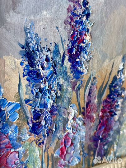 Картина маслом Люпины 10х15 см