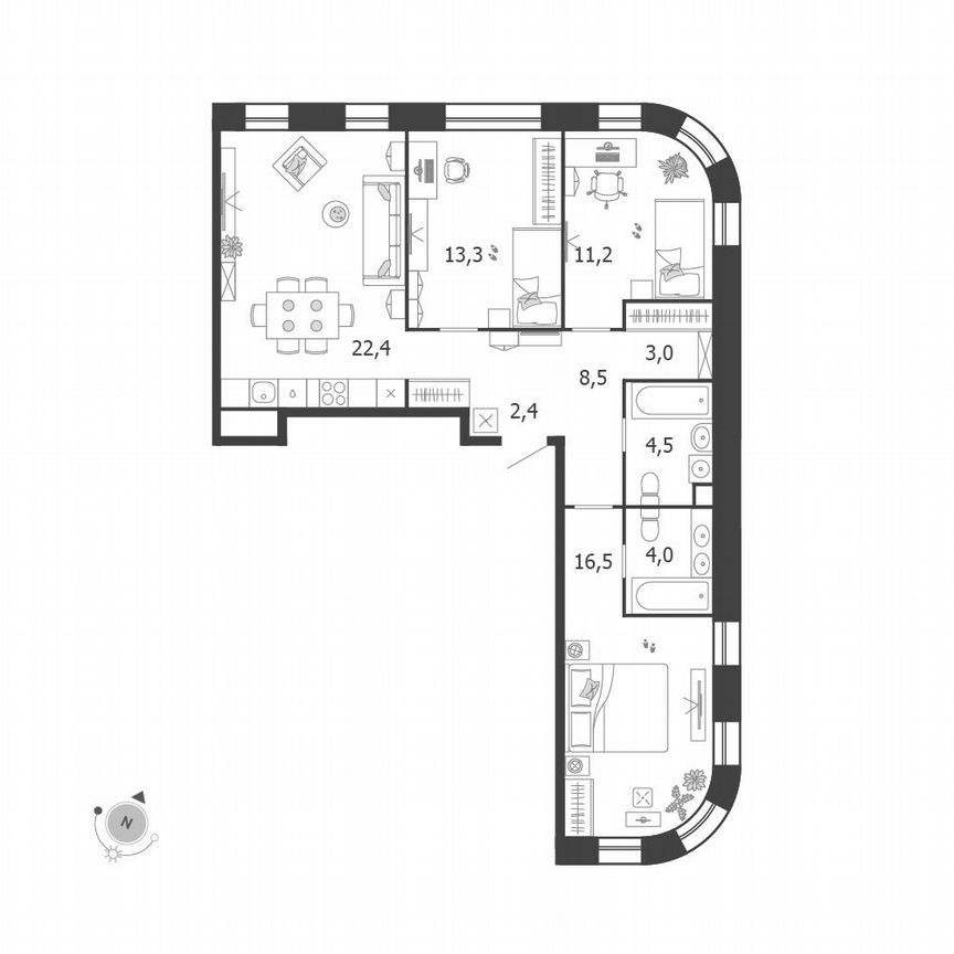 3-к. квартира, 85,8 м², 2/5 эт.