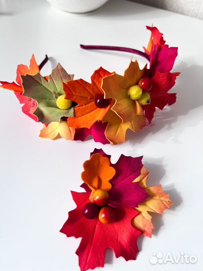 Осенний ободок с брошкой