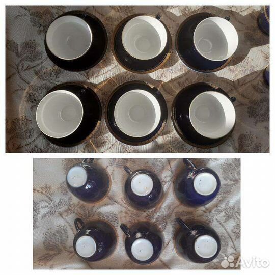 Чайный сервиз лфз СССР, кобальт с золотом